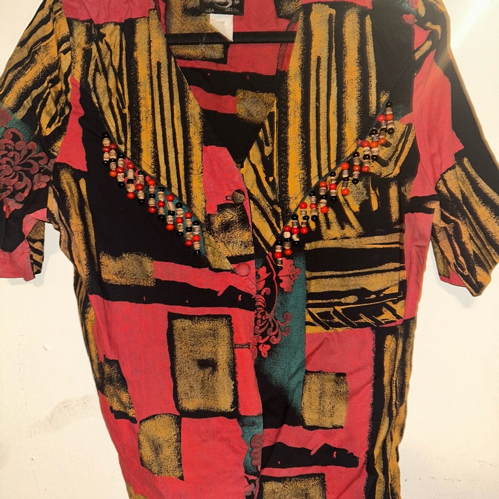 Vintage Multicolor Abstract Button-Up Shirt